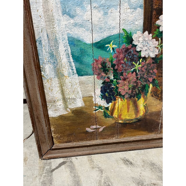 1970s Framed Wooden Floral Painting, Signed by Artist For Sale In Atlanta - Image 6 of 7