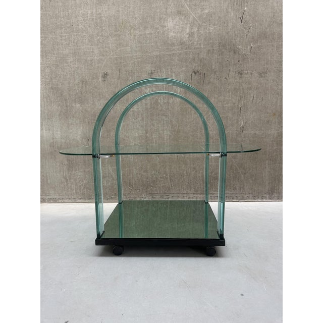 Green Postmodern Italian Curved Green Glass Bar Cart by Fiam, 1980s For Sale - Image 8 of 11