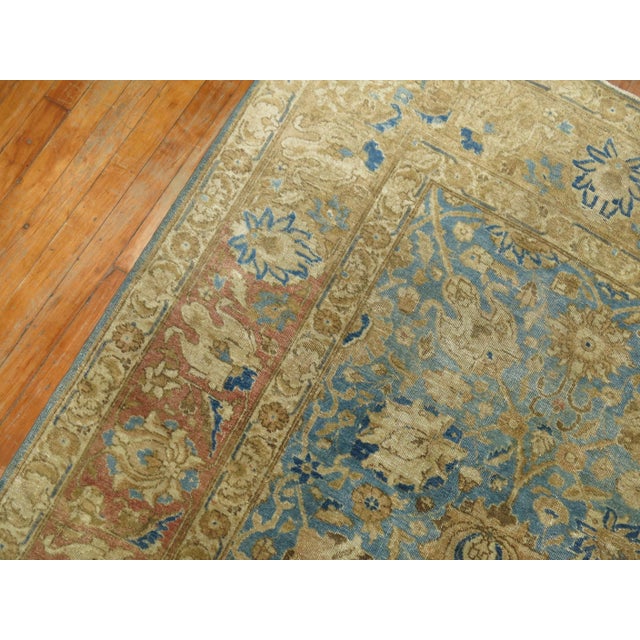 Antique Zabihi Collection Persian Tabriz Blue Soft Brown Rug - 7'3" x 9'10" For Sale - Image 9 of 11