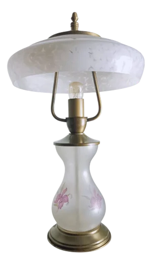 Vintage Frosted Glass Lamp with Flowers, 1950s