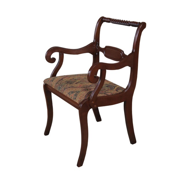 Set of six Antique Styled by Park dining chairs. Made of cherry featuring an open back design with barley twisted and...