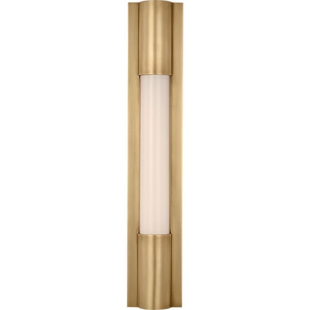 Ian K. Fowler for Visual Comfort Signature Ellington 16" Slimline Bath Light in Hand-Rubbed Antique Brass with White Glass For Sale