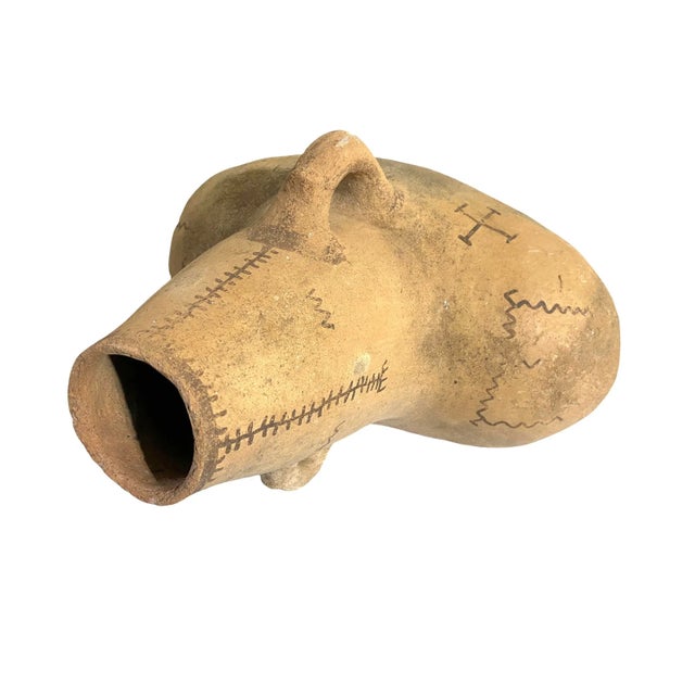 Moroccan #4648 Moroccan Vintage Tuareg Terracota Clay Decorative Pot 19" H For Sale - Image 3 of 12