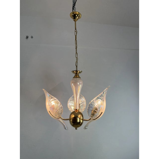 1960s Mid-Century Hanging Light with Murano Glass Leaves, 1960s For Sale - Image 5 of 13
