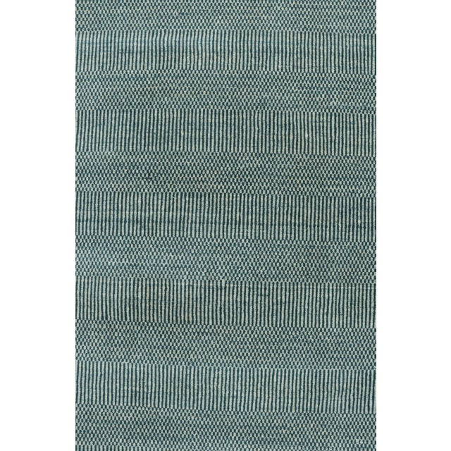 Late 20th Century Rug & Kilim’s Modern Rug in Cream & Blue, With Stripes and Geometric Patterns For Sale - Image 5 of 8