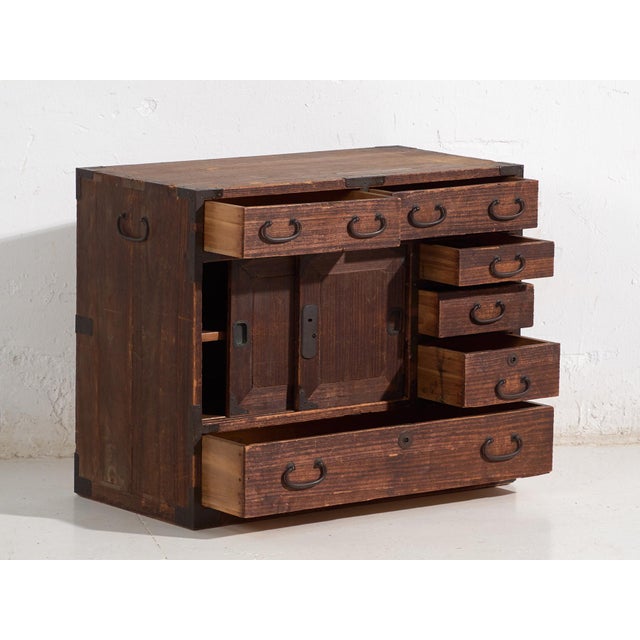 Brown Small Antique Japanese Tansu Cabinet, 1890s For Sale - Image 8 of 15