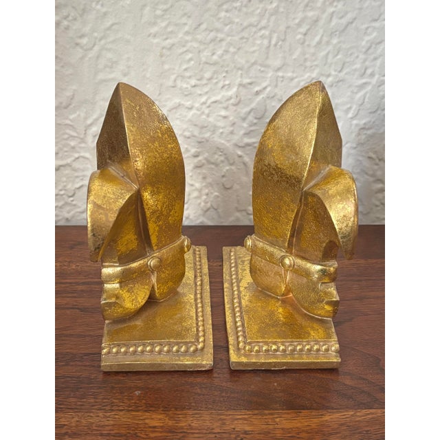 Metal 1990s Fleur De Lis Bookends With Gold Finish For Sale - Image 7 of 9