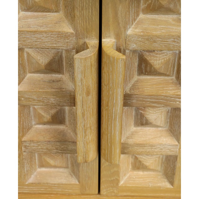 Art Deco Style Natural Oak Cabinet With Coffered Panels and Glass Doors For Sale - Image 13 of 17