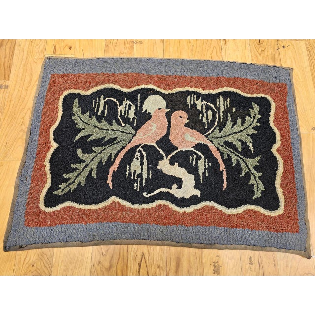 Vintage American Hand Hooked Rug, Folk Art, Two Lovebirds in a Tree Design, 2x3 For Sale - Image 16 of 17