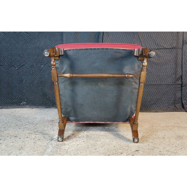 Vintage Queen Anne Style Mahogany Wingback Club Library Accent Arm Chair Red For Sale - Image 16 of 18