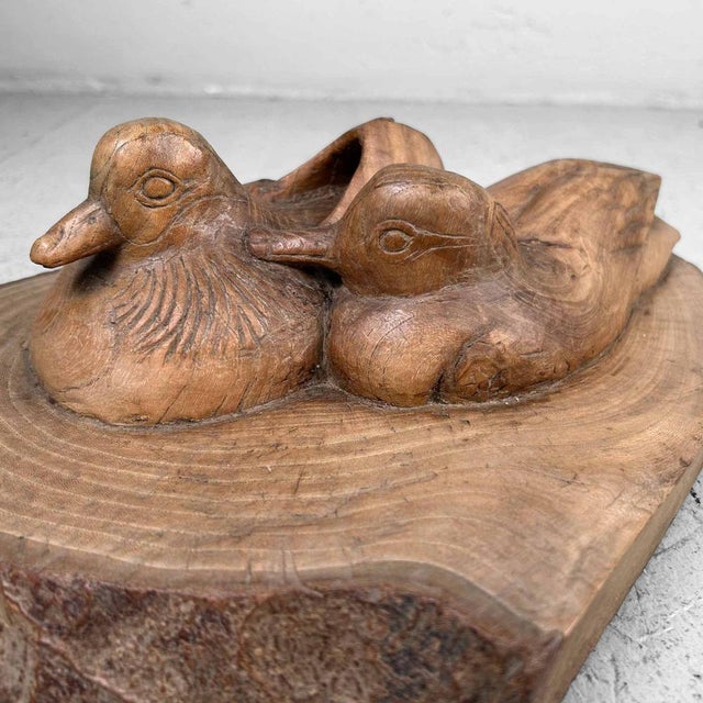 Japanese Waterfowl in Carved Wood, 1940s For Sale - Image 11 of 18