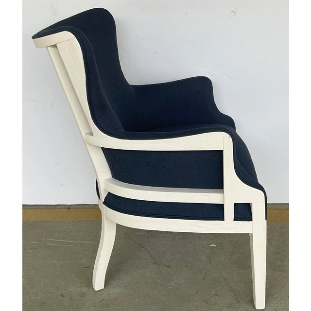 Modern Blue and White Wingback Chair For Sale - Image 4 of 6