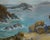Gorgeous seascape oil painting of rocks along the seashore by California artist Genevieve Rogers (American, 20th Century)....