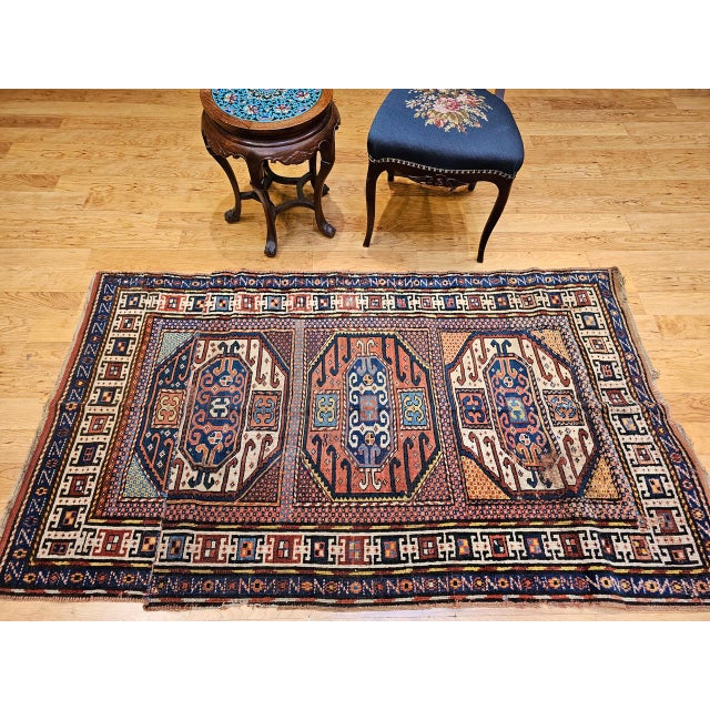 19th Century Antique Karachov Kazak Area Rug, Hand-Knotted Wool, Caucasus, 1800s, 4' x 7' For Sale - Image 5 of 16