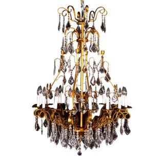 Italian Gilt Brass Frame Sixteen Light Cut Crystal Chandelier For Sale