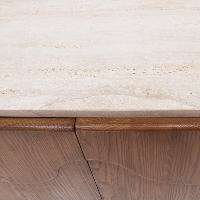 Italian Oak Wood Sideboards with Travertine Top, Set of 2 For Sale - Image 13 of 15