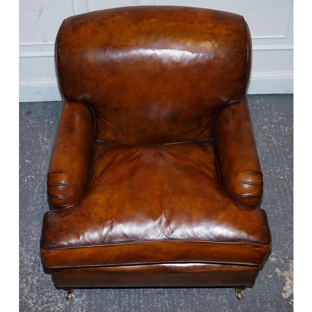 Large Howard Style Hand Dyed Leather Armchairs with Feather Filled Cushions, Set of 2 For Sale - Image 13 of 18