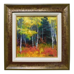 Eric Wallis "Aspen I" Expressionist Forest Landscape Tree Original Oil Painting on Canvas, Framed