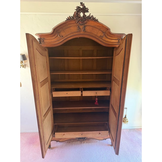 Late 19th Century French Louis XV Style Armoire / Wardrobe With Mirror Doors – Carved Wood For Sale - Image 9 of 9