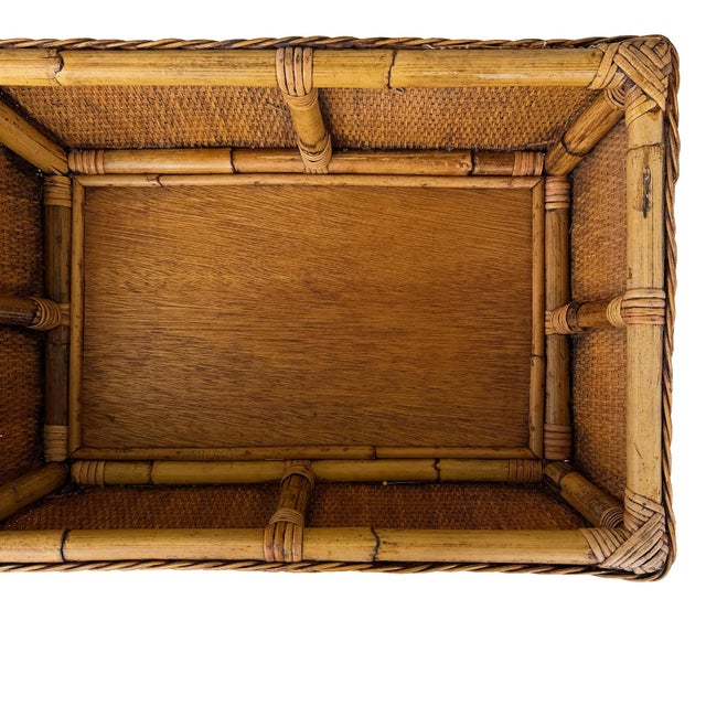 Vintage Bamboo and Rattan Sewing Basket Side Table With Lid - Organic Modern For Sale In Oklahoma City - Image 6 of 12