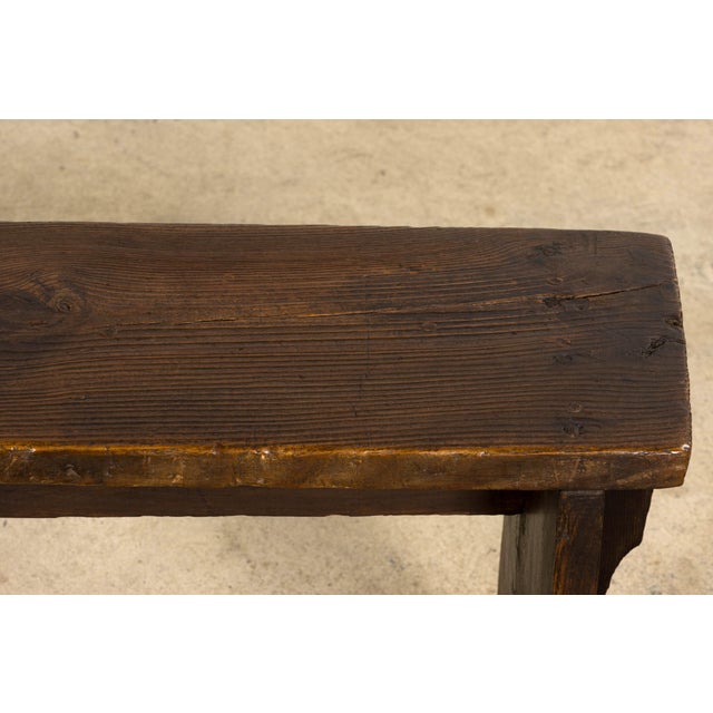 Wood Late 19th Century French Provincial Rustic Pine Farmhouse Bench For Sale - Image 7 of 17