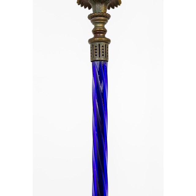 Victorian Early 20th Century Cobalt Blue Glass Floor Lamp With Anglo-Indian Details For Sale - Image 3 of 12