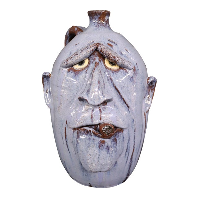 Whimsical Terra-Cotta Face Jug For Sale