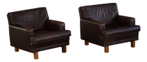 Modern Danish Lounge Chairs in Dark Brown Leather and Rosewood, 1960s, Set of 2