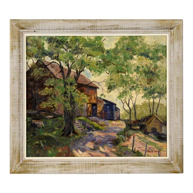 Barn in the Shade - Original Mid-Century Oil on Canvas Farm Landscape by Claude Wolf For Sale