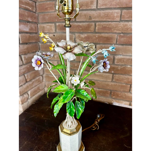 Pair of 1960s Italian Tole Floral Boutique Lamps For Sale - Image 11 of 12