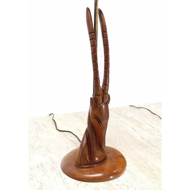 Mid-Century Modern Vintage Mid Century Sculptural Carved Wood Gazelle Motive Walnut Table Lamps- a Pair For Sale - Image 3 of 8