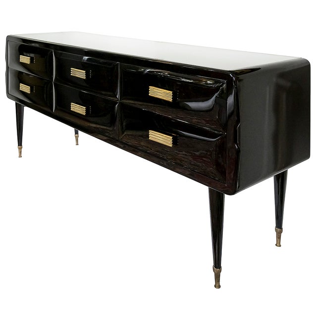 Black Italian Black Varnished Sideboard in the style of Vittorio Dassi, 1950s For Sale - Image 8 of 8