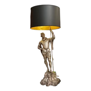 Large Antique Silver on Bronze Conquistador Figural Table Lamp