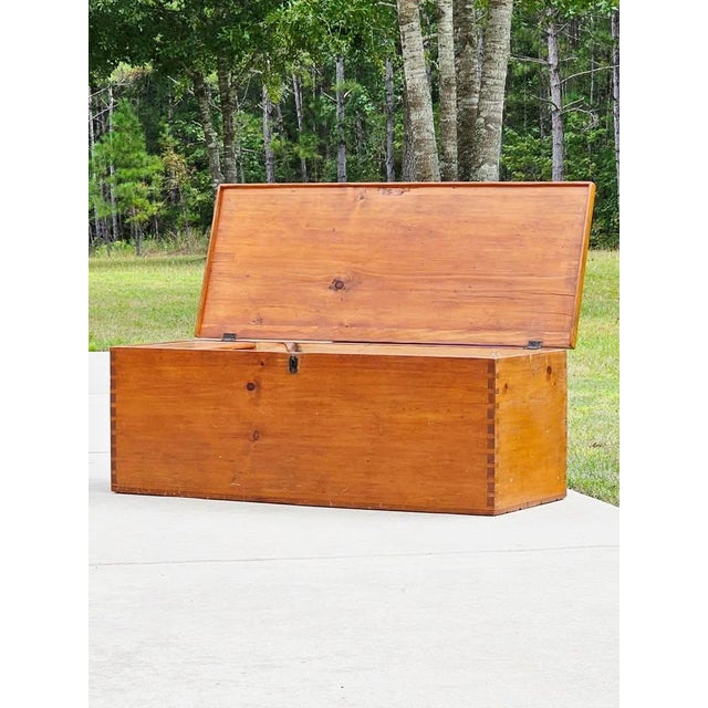 American Antique Primitive Blanket Chest, Trunk With Candle Box & Half-Blind Dovetail Joints For Sale - Image 3 of 6