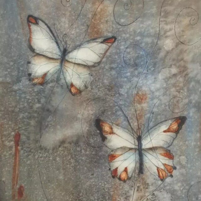 1970s Vintage Mona Royer Butterflies Watercolor Painting Framed For Sale - Image 5 of 9