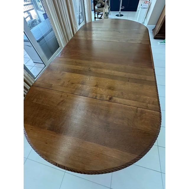 Brown Circa 1860 French Louis XIII Hunting Style Carved Oak Extension Dining Table For Sale - Image 8 of 15