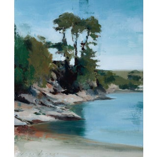 Late Summer Light on Cornwall Cove by Jon Doran | Oil on panel Landscape of a coastal cove with trees. For Sale