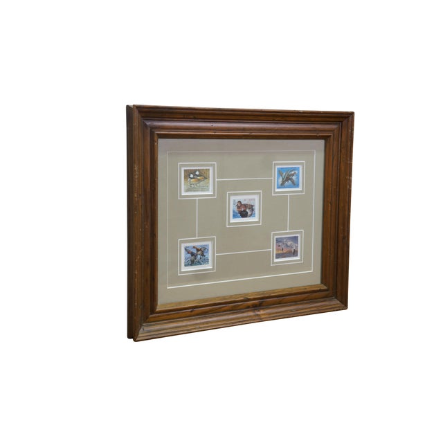Vintage signed Indiana Migratory Ducks / Waterfowl / Geese stamps. Framed in pine. Four of the stamps are signed in pen....