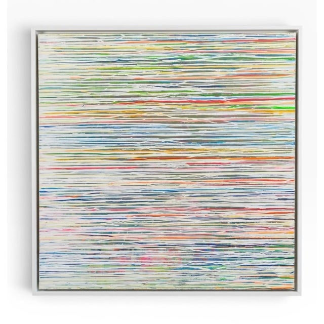 This is a modern abstract painting on canvas in a minimal white gallery frame. This painting balance bold color and...