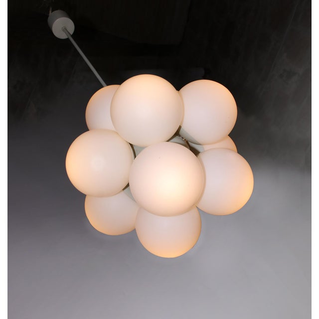 German Metal and Opaline Glass Atomic Chandelier from Kaiser Idell/Kaiser Leuchten, 1960s For Sale - Image 4 of 13