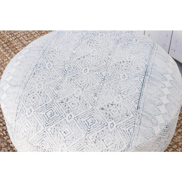 White & Blue Tribal Dhurrie Ottoman Stool For Sale - Image 4 of 7