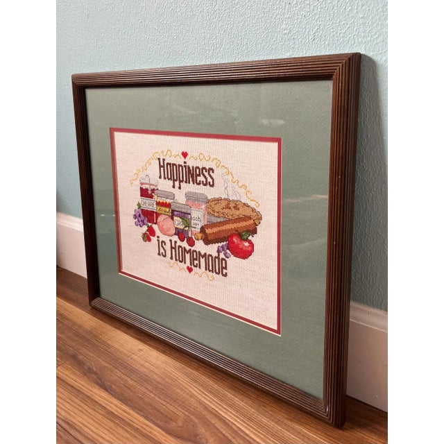 Off-white 1980s Framed Cross Stitch “Happiness Is Homemade“ For Sale - Image 8 of 12