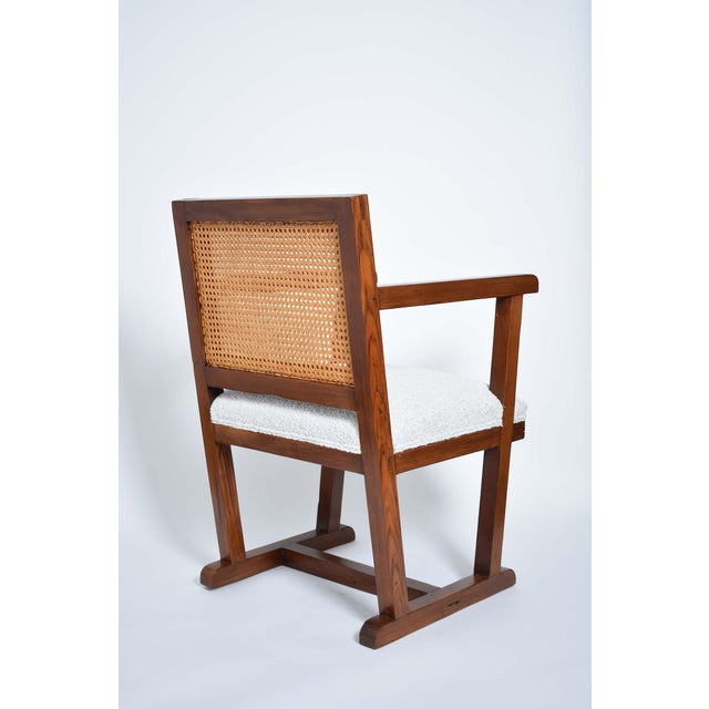 Fabric and Caning Armchair, 1950s For Sale - Image 3 of 5