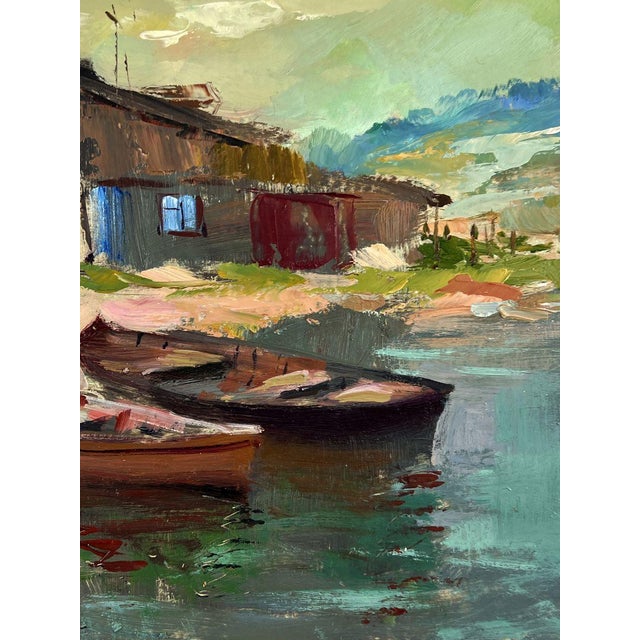 Paper Oil Painting Small Boat Dock Yuriy Suprunchuk For Sale - Image 7 of 11