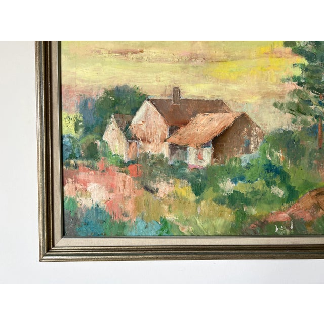 Green 70's Vintage " Old House in Maine " Expressionist - Style Oil on Canvas Painting For Sale - Image 8 of 13