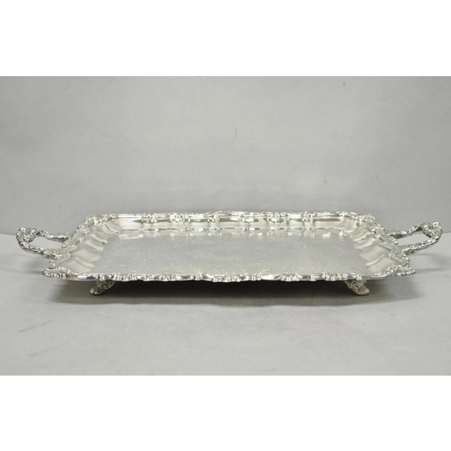 Silver Vintage Victorian Silver Plated Footed Twin Handle Serving Platter Bar Tray For Sale - Image 8 of 15