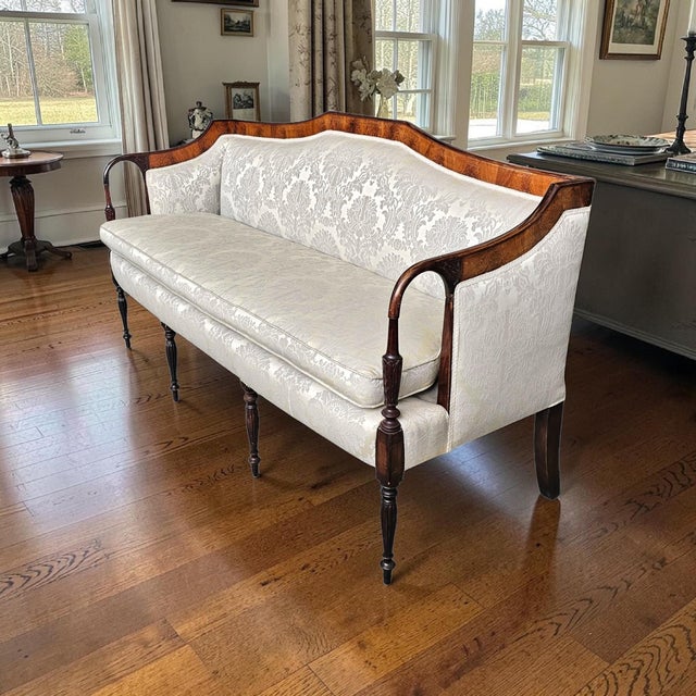 American Federal Style Mahogany Inlaid Settee With Shield Back 68" For Sale - Image 3 of 17