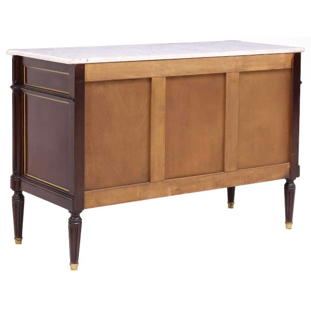 1930s French Antique Mahogany Louis XVI Marble Top Commode For Sale - Image 5 of 5