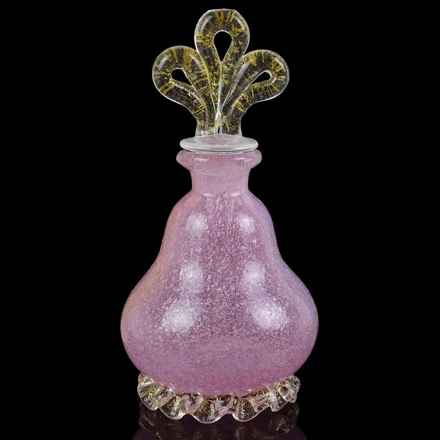 Beautiful and rare, vintage Murano hand blown pink and gold flecks Italian art glass perfume bottle. Documented to the...
