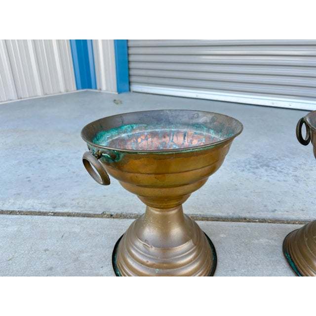 1920s Pair of Vintage Brass Vases For Sale - Image 5 of 10